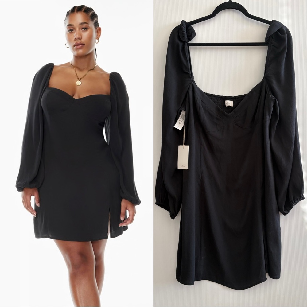 Wilfred Black Long Sleeve Sweetheart Neck Mini Novella Dress